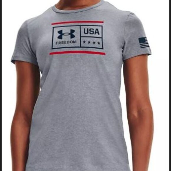 Under Armour Women's T-Shirt Freedom Flag Tee Short Sleeve Gray XL Independence - Picture 2 of 4